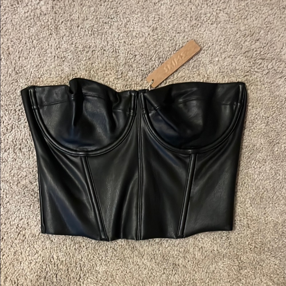 Sleek Black Faux Leather Corset